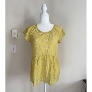 4‎ Love and Liberty Johnny Was Top SILK Medium Yellow Embroidered Boho Chic